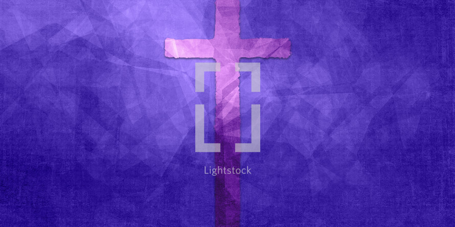 red violet cross on textured purple geometric background