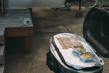breakfast cooking on a grill 