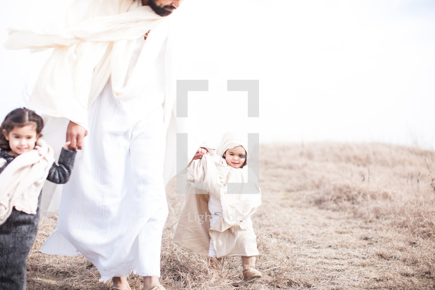 Jesus walking with children 