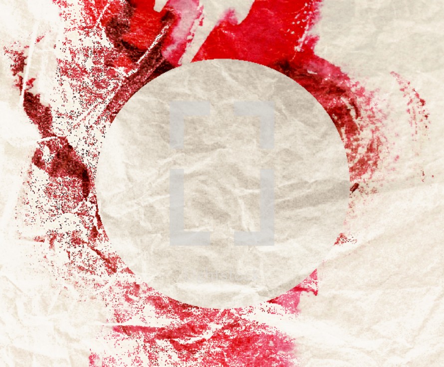 circle and red paint on a drop cloth 