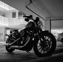 motorcycle in a parking garage