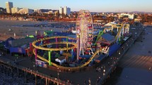 Aerial view of Santa Monica Pier at Sunset.