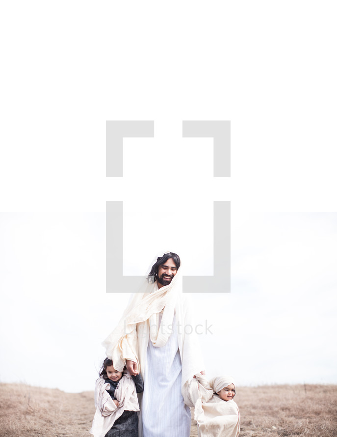 Jesus walking with children