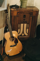 vintage radio and acoustic guitar 