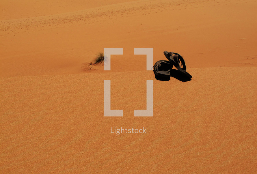 flip flops in desert sand 