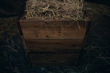 Close up view of the manger filled with hay