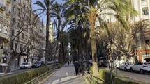 Valencian cityscape with tree-lined walkway, Spain