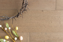 crown of thorns and Easter eggs spray on wood 
