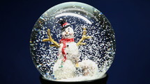 snow falling on a snowman in a snow globe 