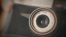 Closeup of old retro film camera.
