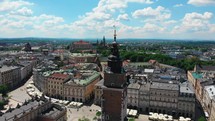 Krakow main square clock aerial.