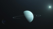 Half-lit Uranus Planet With Rings In The Outerspace. - pullback