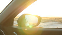 rearview mirror, road trip, driving, travel, rural, road, sunset