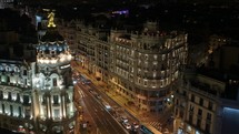 Night timelapse of Gran Via street, Madrid traffic
