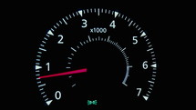 Close up shot of a speedometer in a car in motion.

