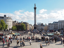 LONDON, UK - SEPTEMBER 27, 2015: Tourists in Trafalgar Square