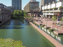 LONDON, UK - SEPTEMBER 28, 2015: The Barbican Centre iconic new brutalist architecture