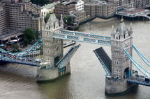 LONDON, UK - JUNE 10, 2015: Aerial view of Tower Bridge over River Thames