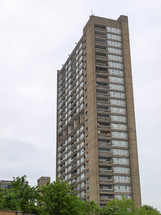LONDON, ENGLAND, UK - MAY 06, 2010: The Balfron Tower designed by Erno Goldfinger in 1963 is a Grade II listed masterpiece of new brutalist architecture