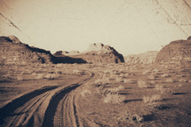 tracks in the sand in a desert 
