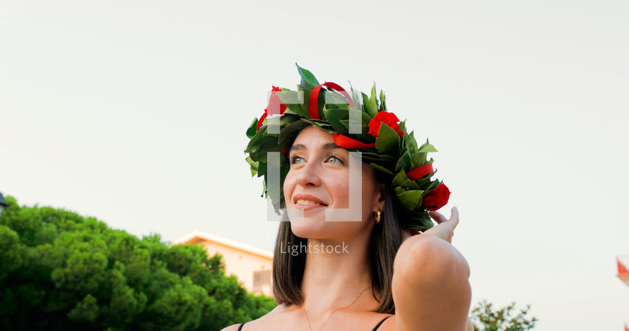 Girl with Italian laurel graduation wreath