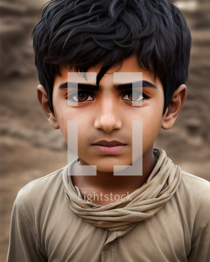 AI portrait of a young boy with exaggerated features