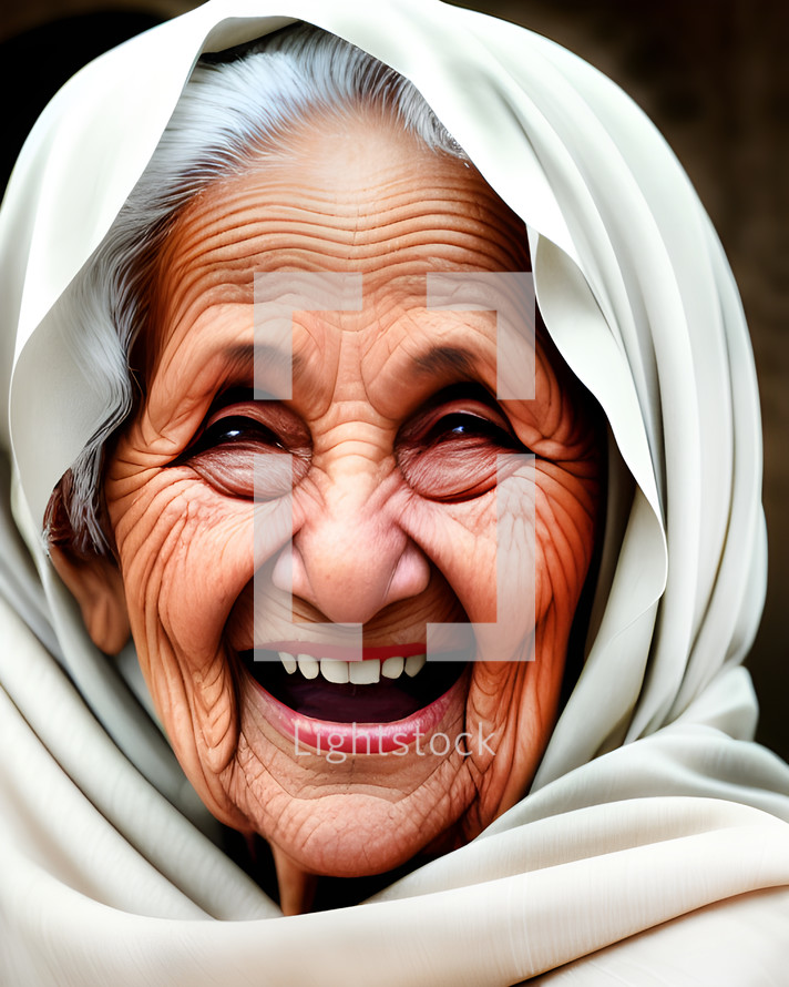 AI portrait of an elderly woman laughing like Sarah from the Bible