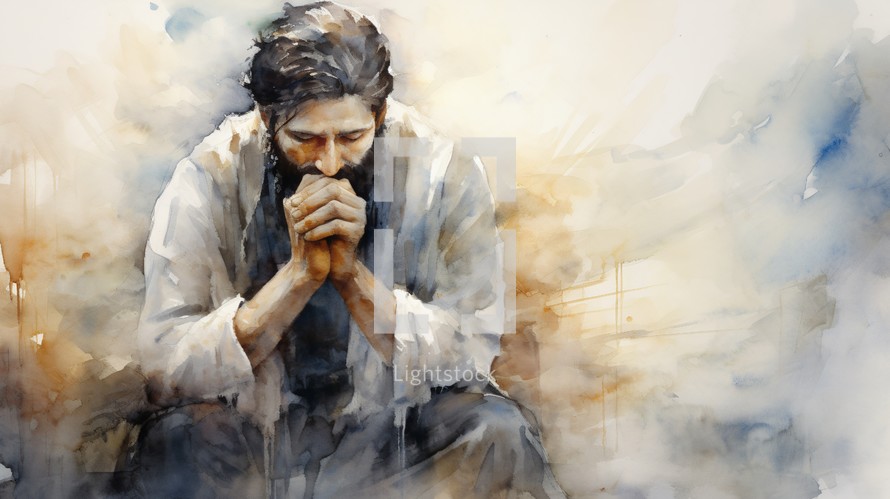 Watercolor of man praying
