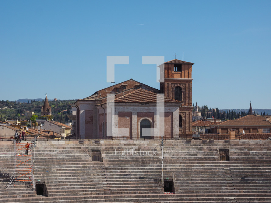 VERONA, ITALY - CIRCA MARCH 2019: Arena di Verona roman amphitheatre
