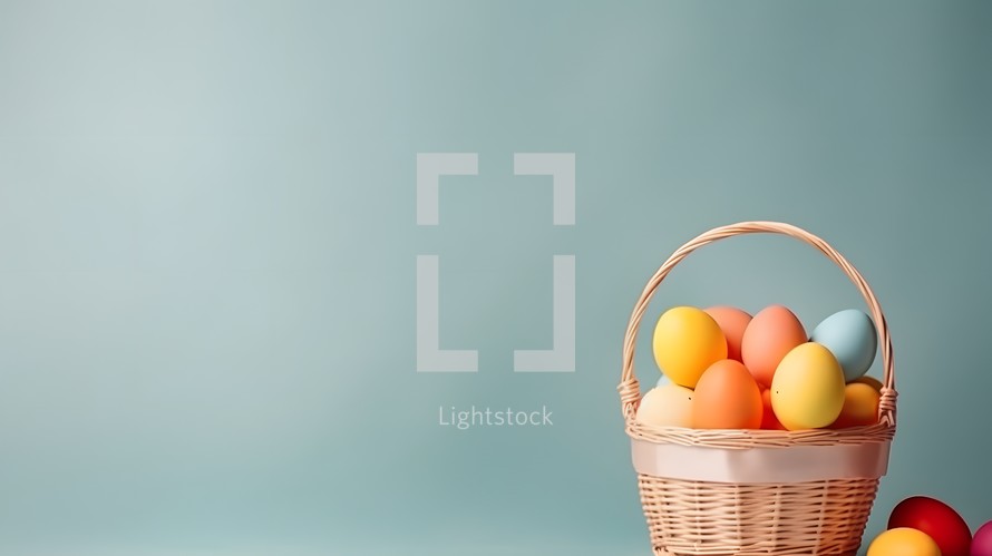 Easter eggs in a basket with copy space