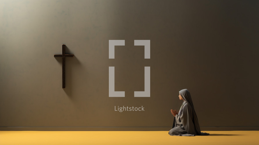 Nun praying with cross