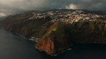 Coast of Madeira during sunrise aerial view