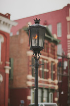 flame in a gas street lamp 