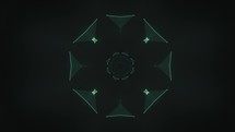 Green Kaleidoscope Seamless VJ Loop Animation Isolated In Black. Stop Motion. abstract	