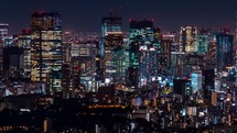 Aerial view Time-lapse of Shibuya, Tokyo, Japan at night