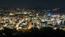 Night life in street with busy traffic in Wellington capital city of New Zealand Time-lapse
