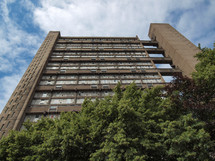 LONDON, ENGLAND, UK - JUNE 20, 2011: The Balfron Tower designed by Erno Goldfinger in 1963 is a Grade II listed masterpiece of new brutalist architecture