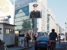 BERLIN, GERMANY - CIRCA JUNE 2019: Checkpoint Charlie (aka Checkpoint C) wall crossing point between East Berlin and West Berlin during the Cold War