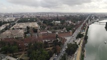 San Telmo Palace and Seville University, Spain. Aerial circling