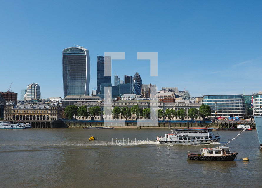 LONDON, UK - JUNE 11, 2015: View of the City of London business district seen from River Thames