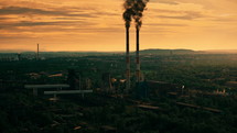 Top aerial view of a working coal burning power plant at an industrial zone. 