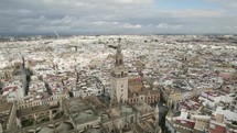 Aerial panoramic view of the city in its vastness with the cathedral. Seville. Spain