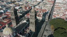 Aerial shot of Puebla Historic Centre From La Catedral Basilica de Puebla In Mexico.