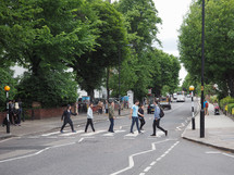 LONDON, UK - CIRCA JUNE 2017: Abbey Road zebra crossing made famous by the 1969 Beatles album cover