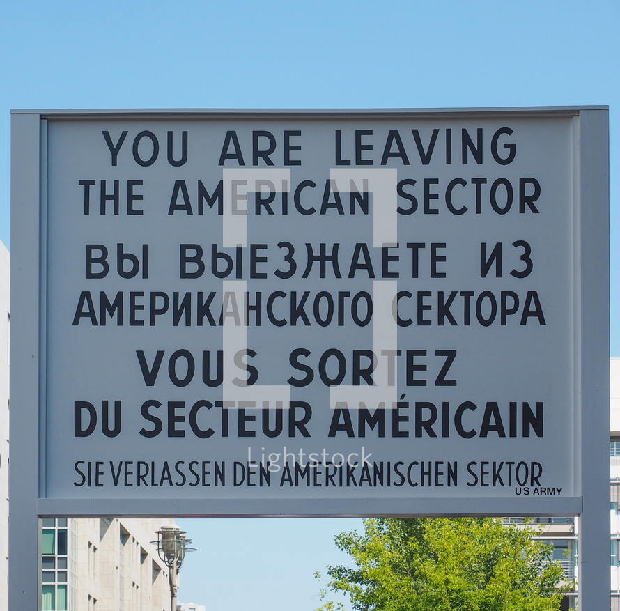 BERLIN, GERMANY - CIRCA JUNE 2019: Checkpoint Charlie (aka Checkpoint C) wall crossing point between East Berlin and West Berlin during the Cold War