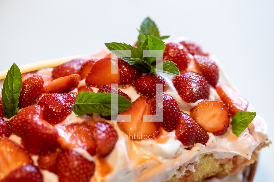 close up of strawberry torte