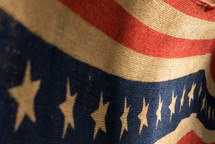 vintage stars and stripes banner on an angle with partial focus