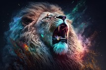 Roaring Lion of Judah on Starry Night Background Illustration