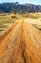 Lesotho street, dirt road to a village 