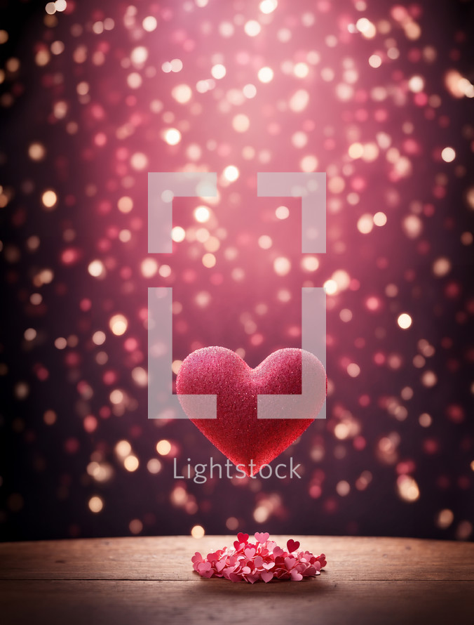 Valentine's day with big red shiny heart on a blurred background with bokeh effect